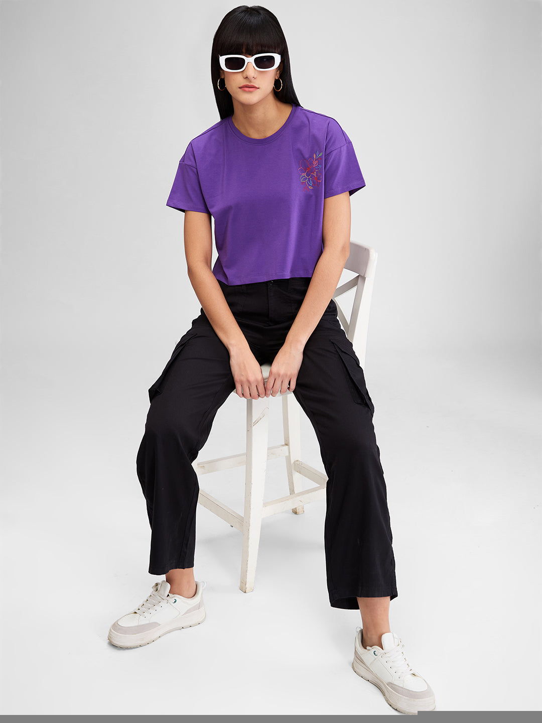 Women T-Shirt Purple Boxy Fit