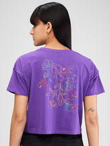 Women T-Shirt Solid Purple Boxy Fit