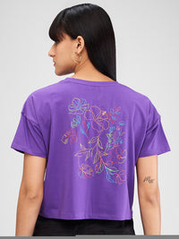 Women T-Shirt Purple Boxy Fit