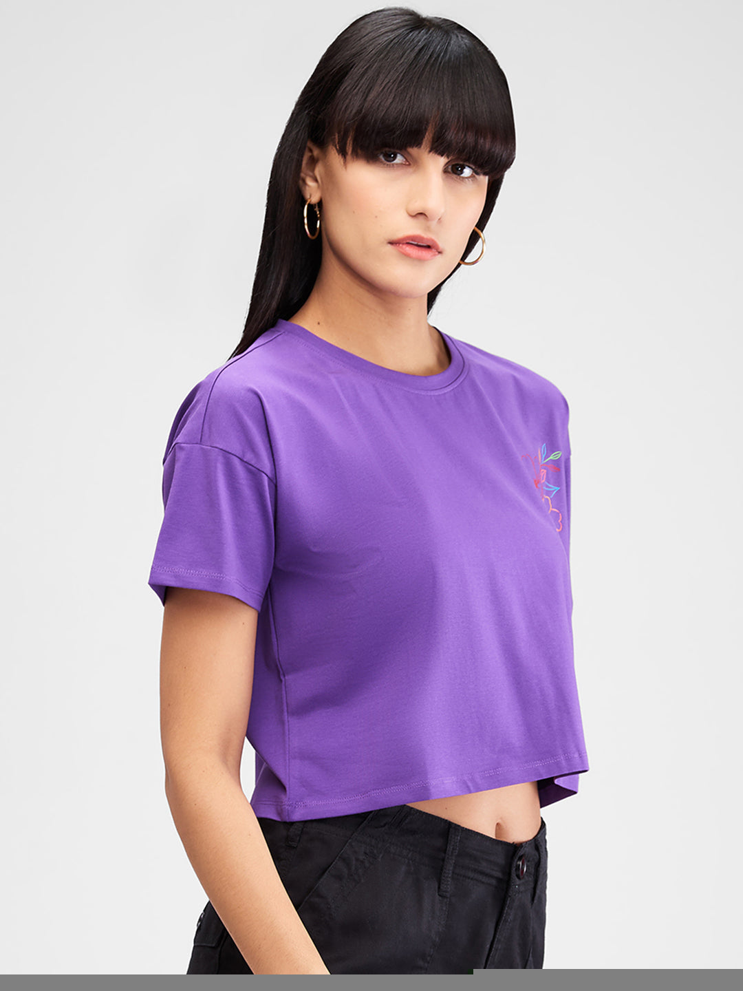 Women T-Shirt Purple Boxy Fit