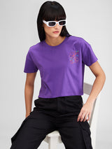 Women T-Shirt Solid Purple Boxy Fit