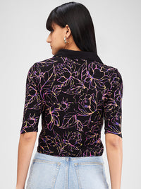 Women T-Shirt Print Black Slim Fit