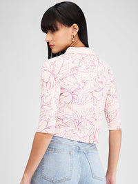 Women T-Shirt Print White Slim Fit