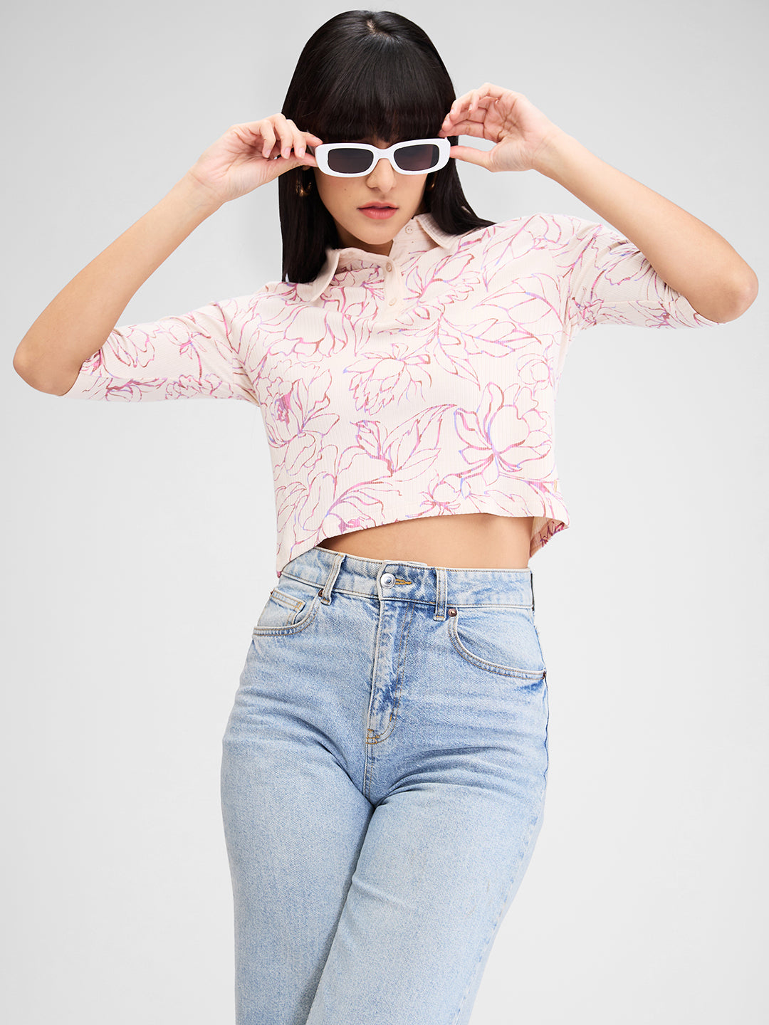 Women T-Shirt Print White Slim Fit