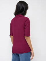 Women T-Shirt Textured Red Regular Fit