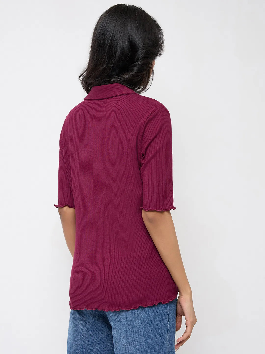 Women T-Shirt Textured Red Regular Fit