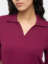 Women T-Shirt Textured Red Regular Fit