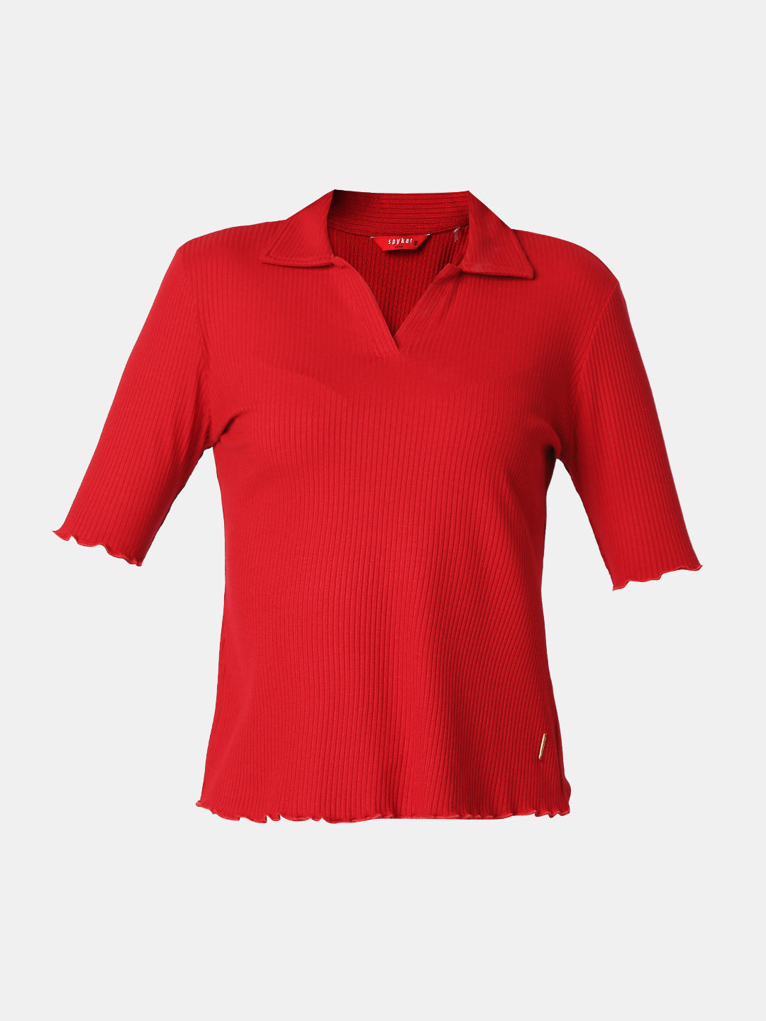 Spykar Crimson Red Slim Fit Half Sleeves T-shirt For Women