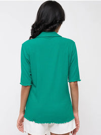 Women T-Shirt Textured Green Regular Fit