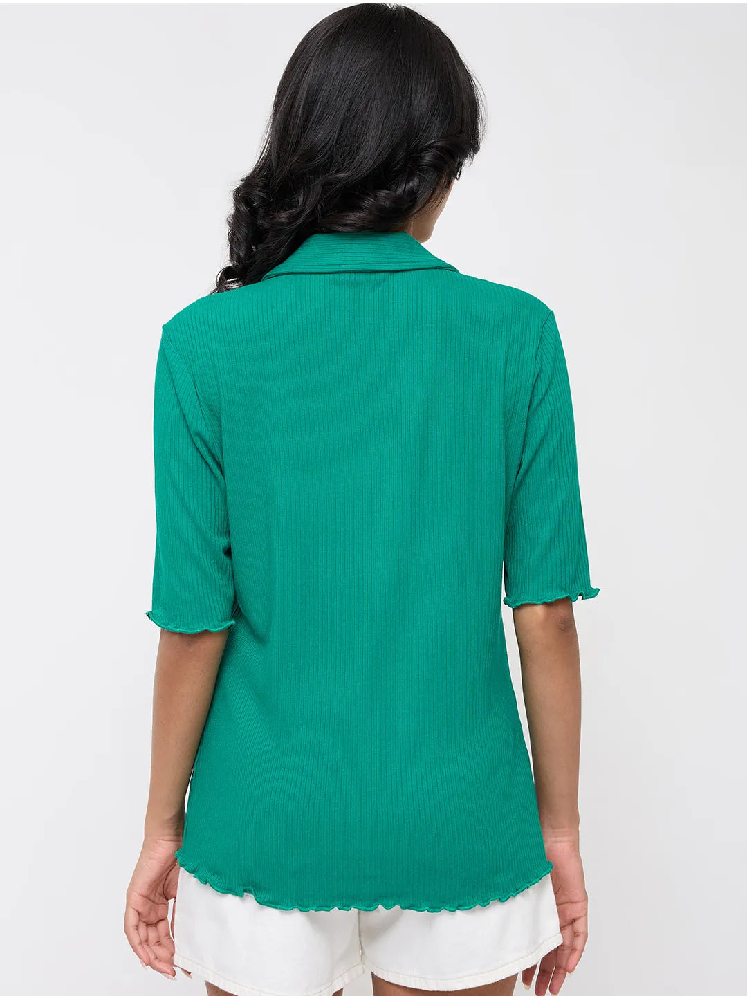 Women T-Shirt Textured Green Regular Fit