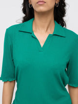 Women T-Shirt Textured Green Regular Fit