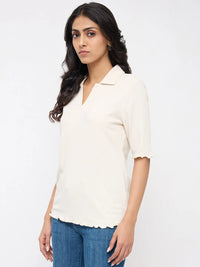 Women T-Shirt Textured White Regular Fit