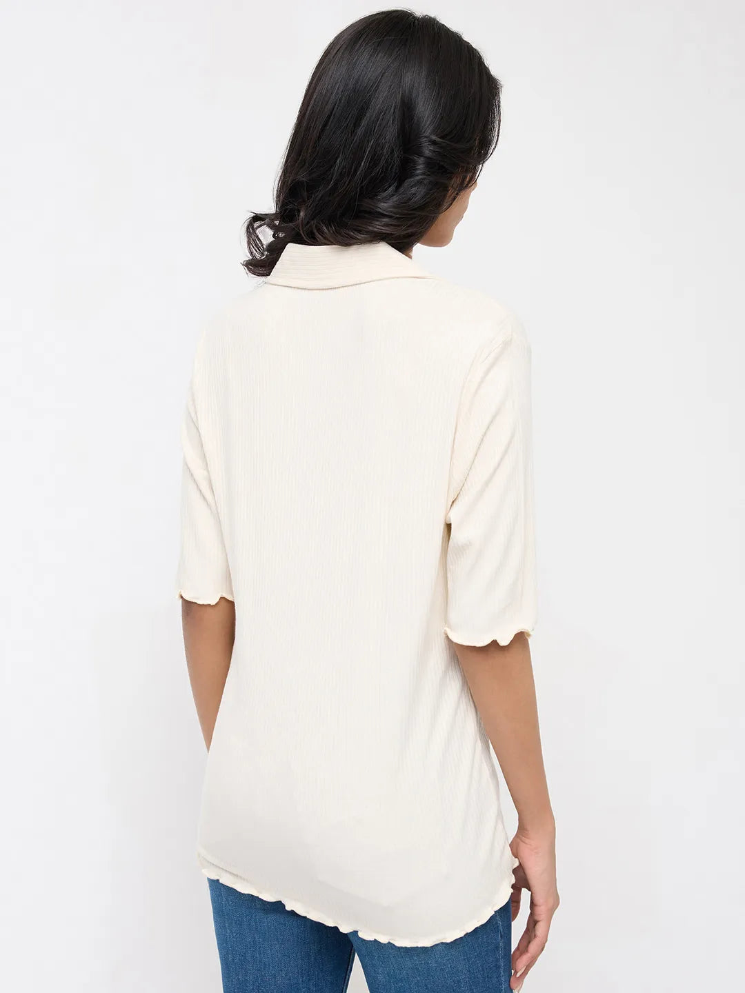 Women T-Shirt Textured White Regular Fit