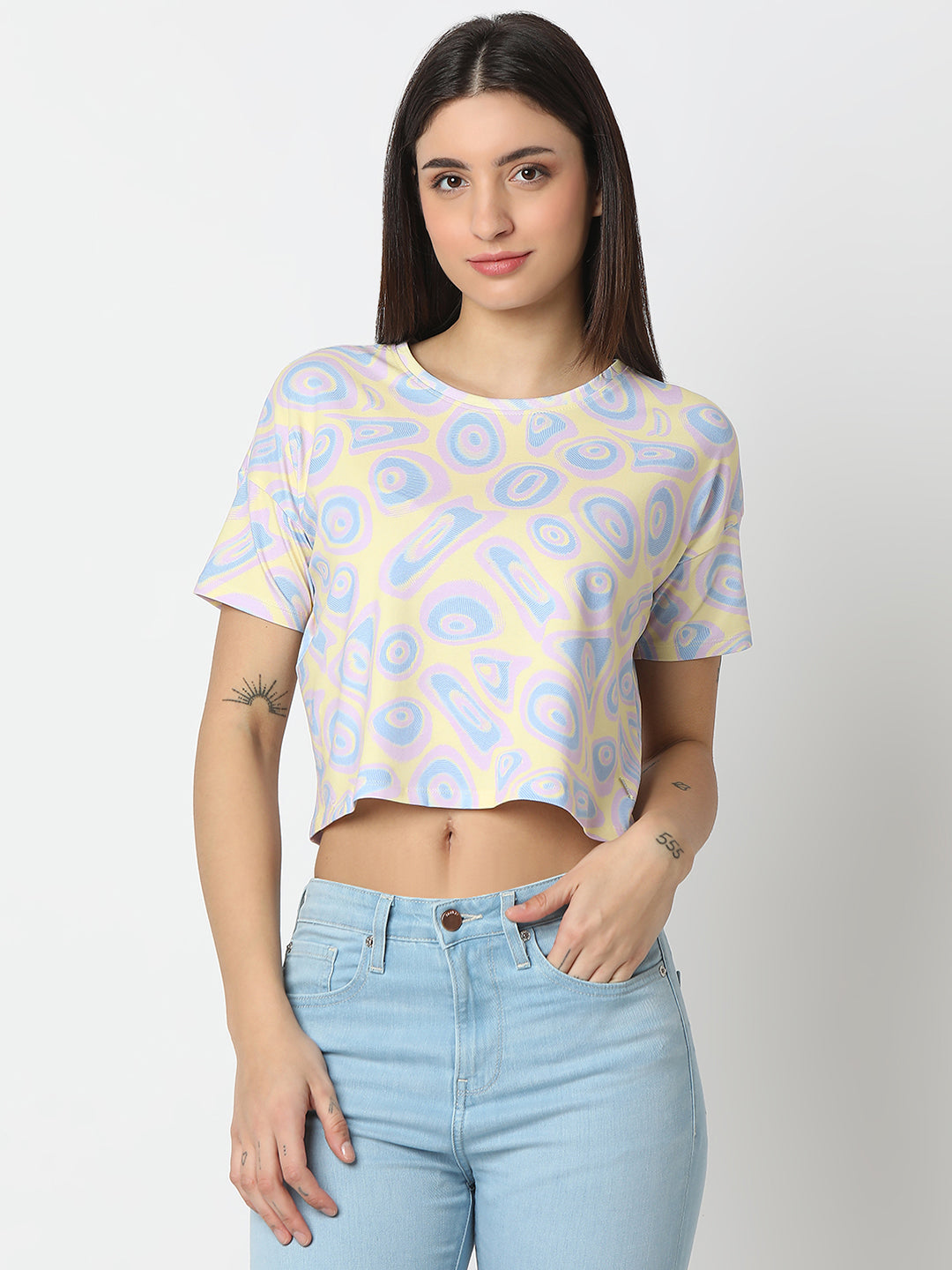 Spykar Pannacotta Yellow Boxy Fit Half Sleeves T-shirt For Women