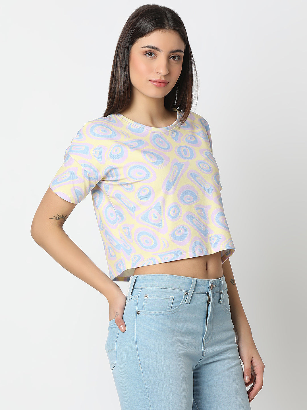 Spykar Pannacotta Yellow Boxy Fit Half Sleeves T-shirt For Women