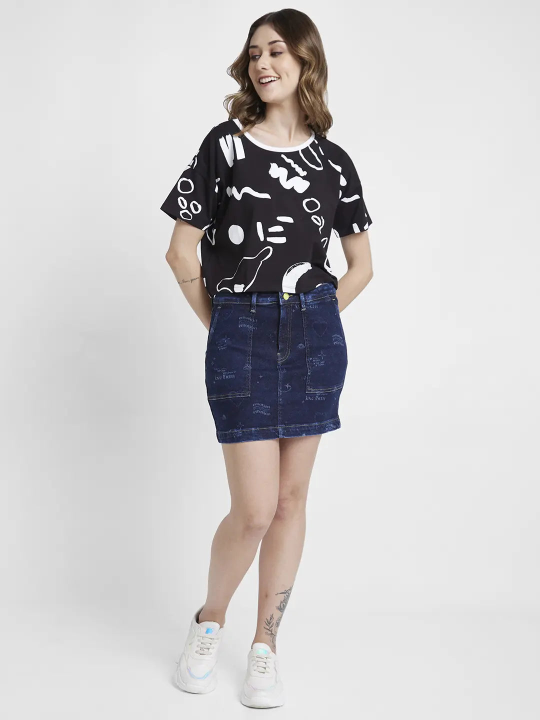 Spykar Black Boxy Fit Casual T-Shirts For Women