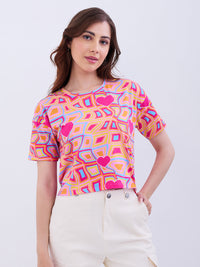 Women T-Shirt Pink Boxy Fit