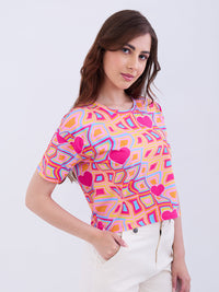 Women T-Shirt Pink Boxy Fit