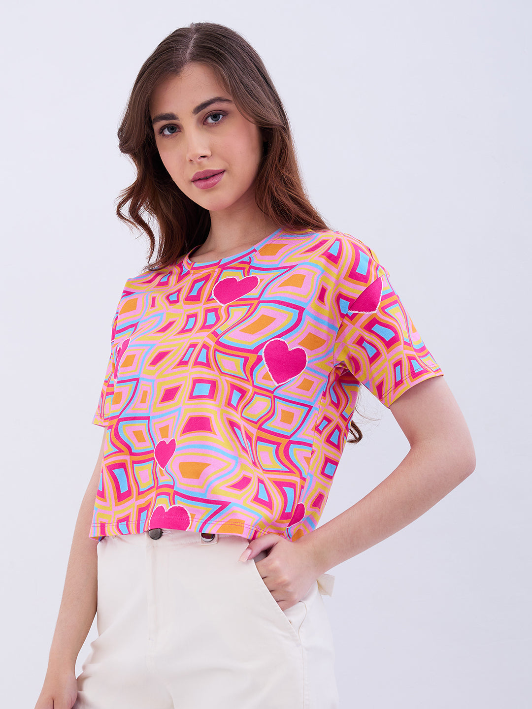 Spykar Thrift Pink Boxy Fit Casual T-Shirts For Women