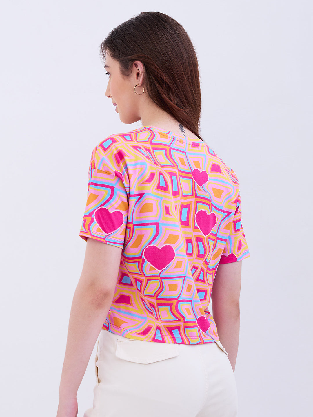 Spykar Thrift Pink Boxy Fit Casual T-Shirts For Women
