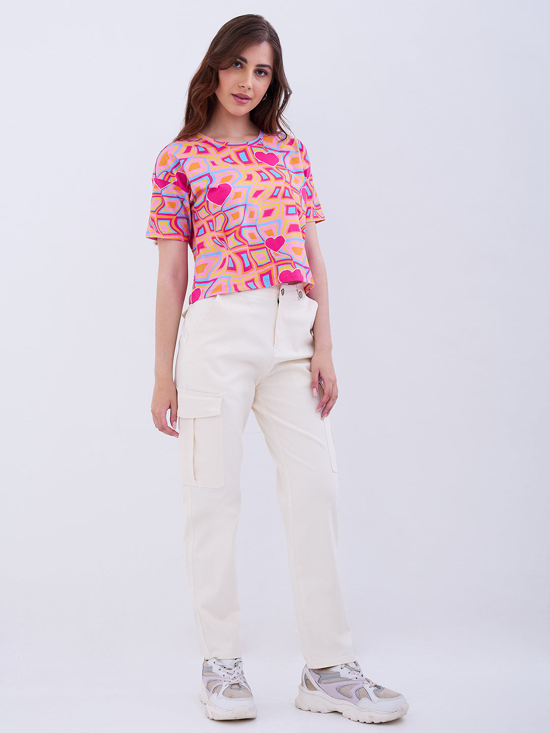 Women T-Shirt Pink Boxy Fit