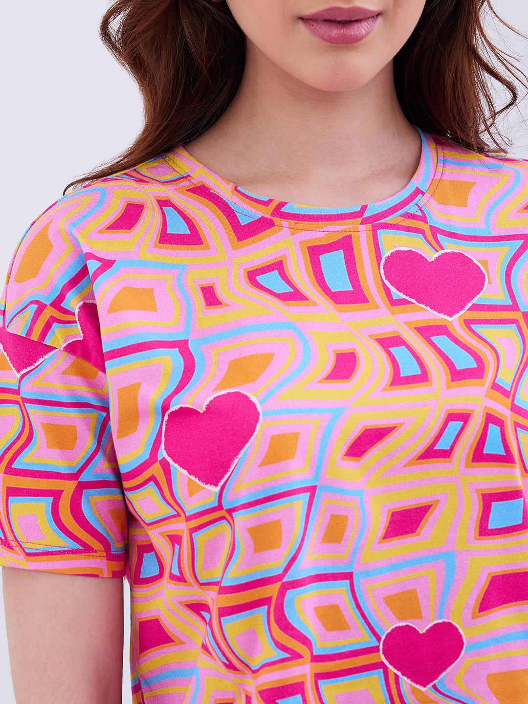 Spykar Thrift Pink Boxy Fit Casual T-Shirts For Women