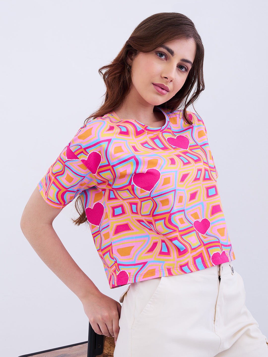 Spykar Thrift Pink Boxy Fit Casual T-Shirts For Women