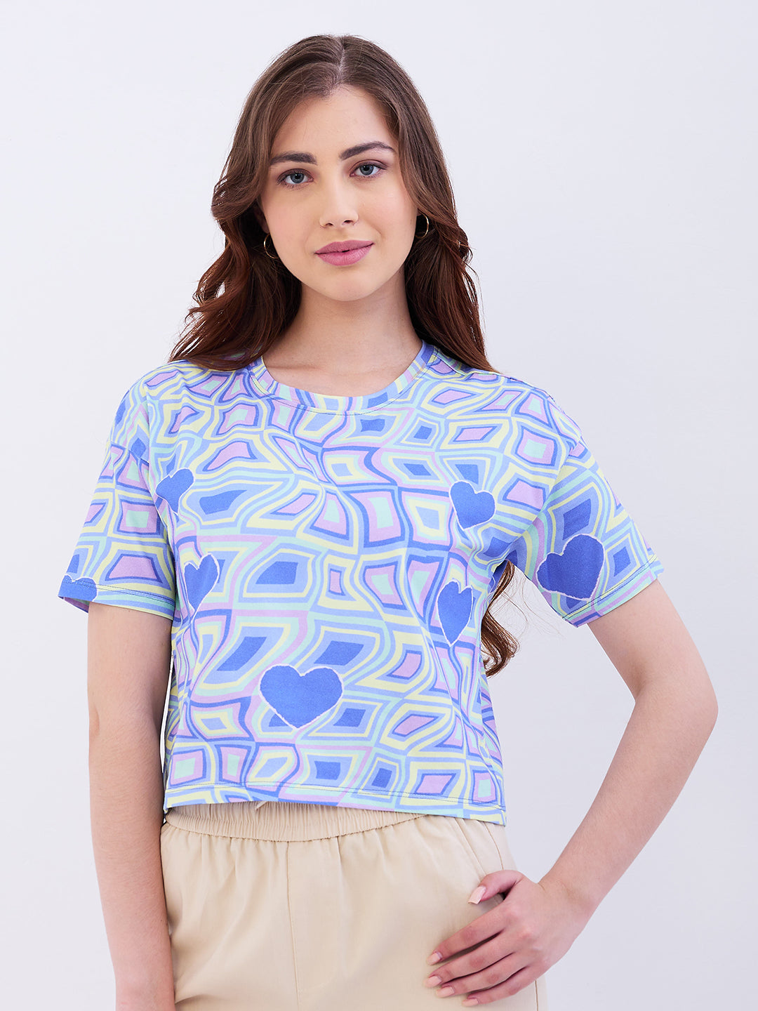 Women T-Shirt Blue Boxy Fit