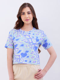Women T-Shirt Blue Boxy Fit