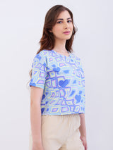 Women T-Shirt Blue Boxy Fit