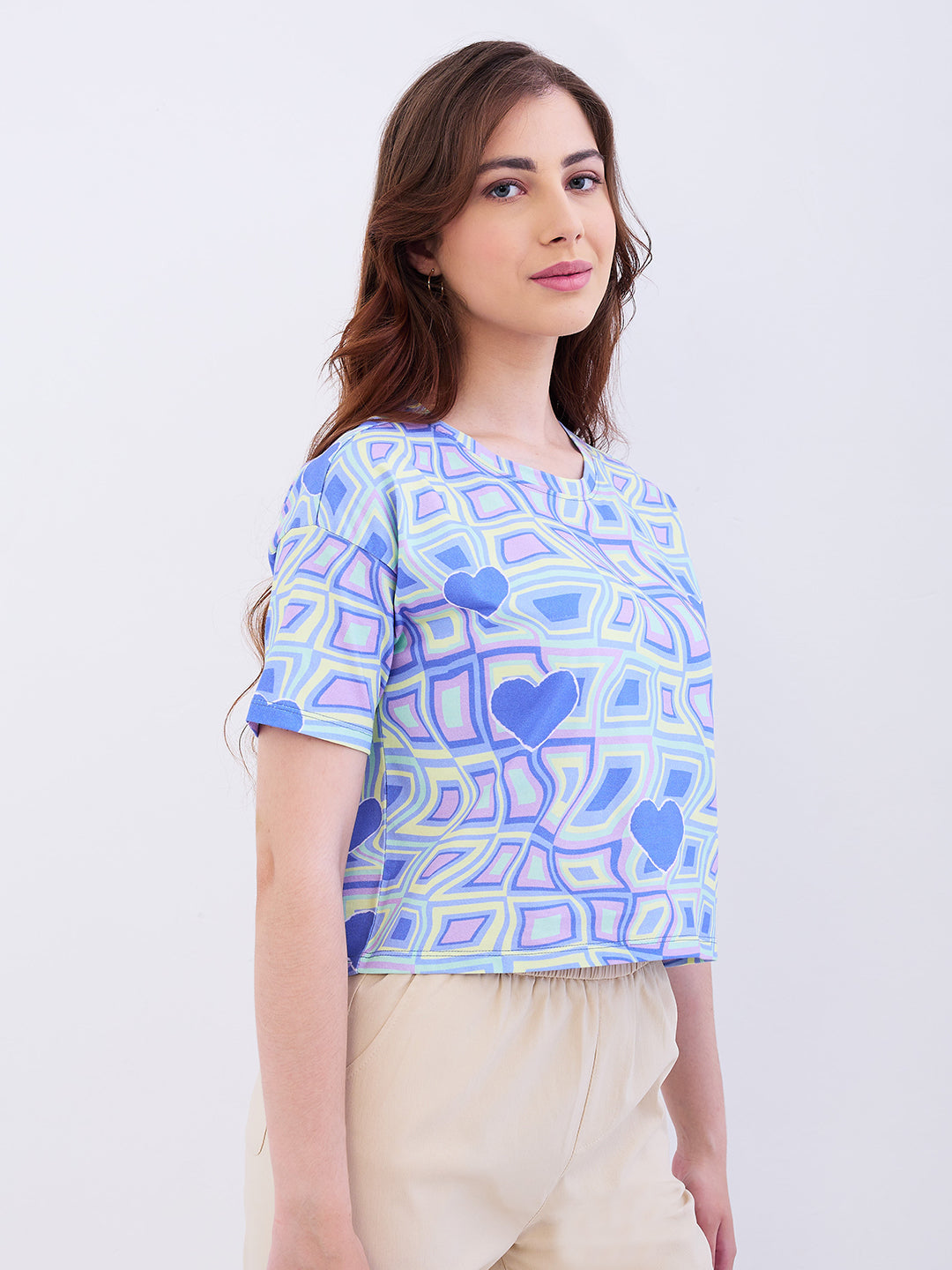 Women T-Shirt Blue Boxy Fit