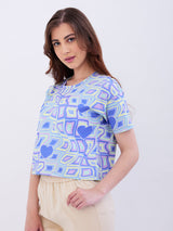 Women T-Shirt Blue Boxy Fit