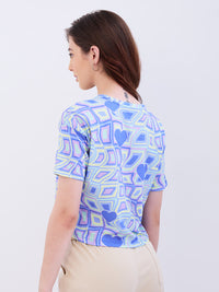 Women T-Shirt Blue Boxy Fit