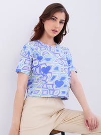 Women T-Shirt Blue Boxy Fit