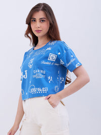 Women T-Shirt Blue Boxy Fit