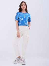 Women T-Shirt Blue Boxy Fit
