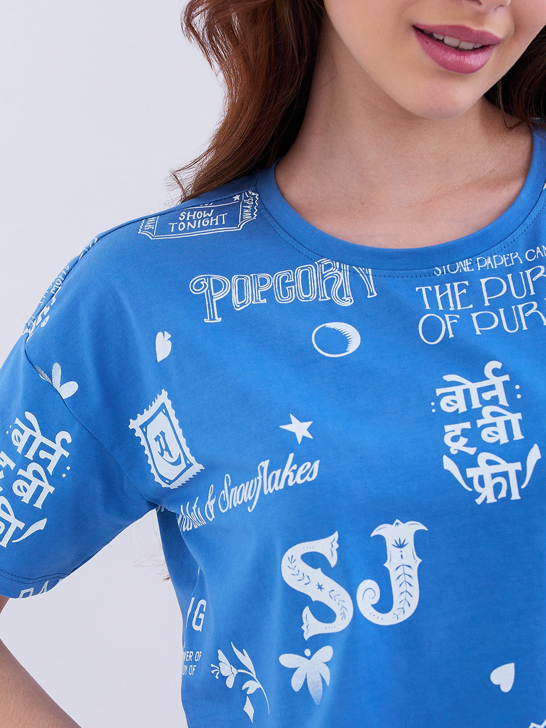 Spykar Mid Blue Boxy Fit Casual T-Shirts For Women