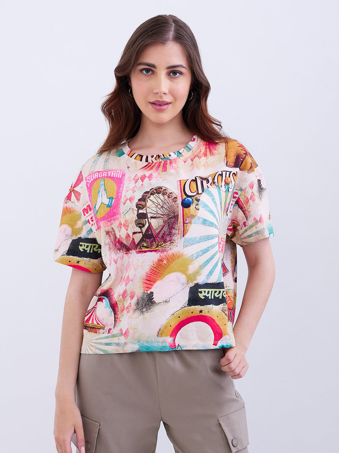 Women T-Shirt Red Oversize Fit