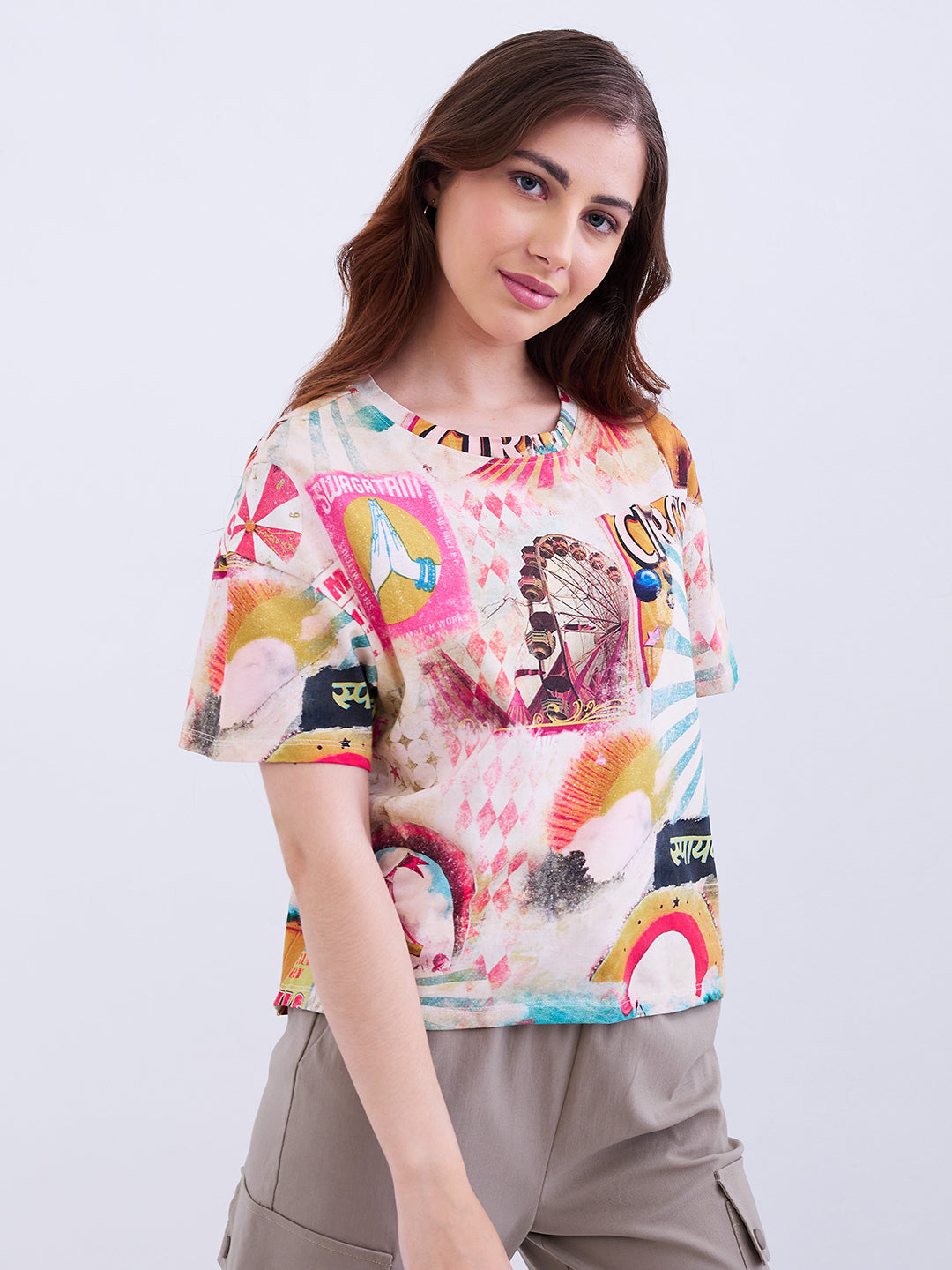 Women T-Shirt Red Oversize Fit