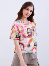 Women T-Shirt Red Oversize Fit
