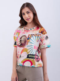 Women T-Shirt Red Oversize Fit
