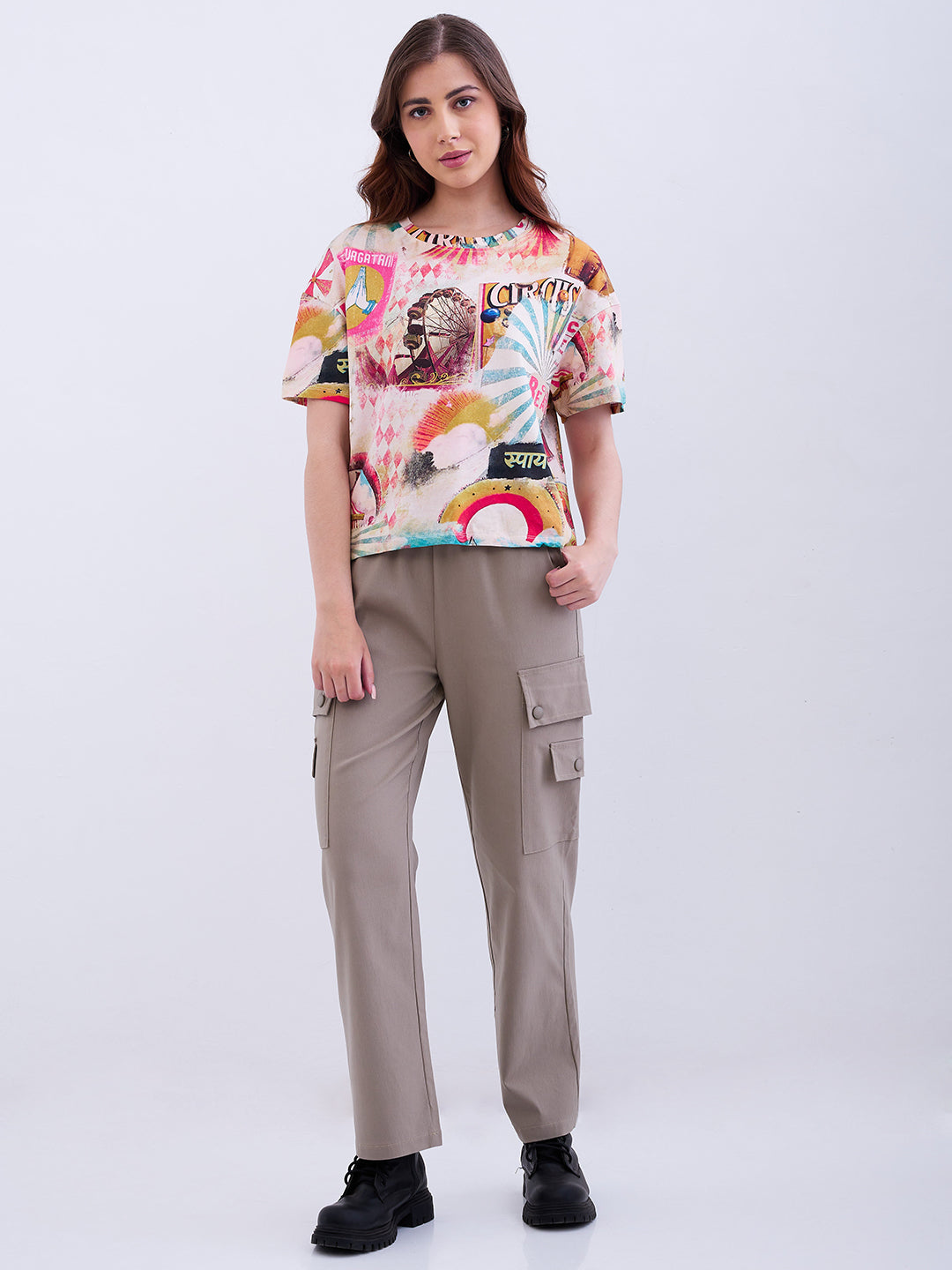 Spykar Raspberry Red Oversize Fit Casual T-Shirts For Women