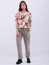 Women T-Shirt Red Oversize Fit