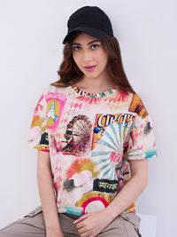 Women T-Shirt Red Oversize Fit