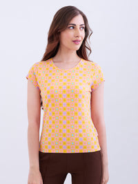 Women T-Shirt Yellow Slim Fit