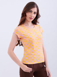 Women T-Shirt Yellow Slim Fit