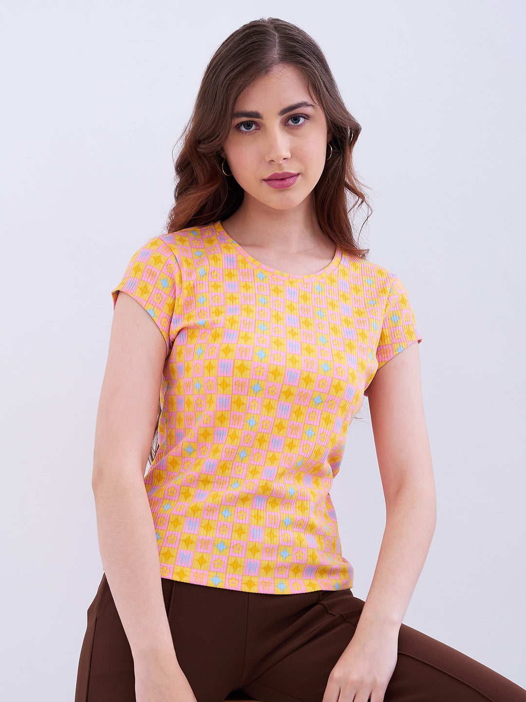 Spykar Pollen Yellow Slim Fit Casual T-Shirts For Women
