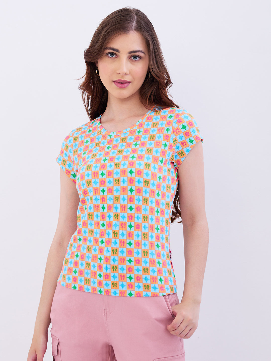 Women T-Shirt Blue Slim Fit