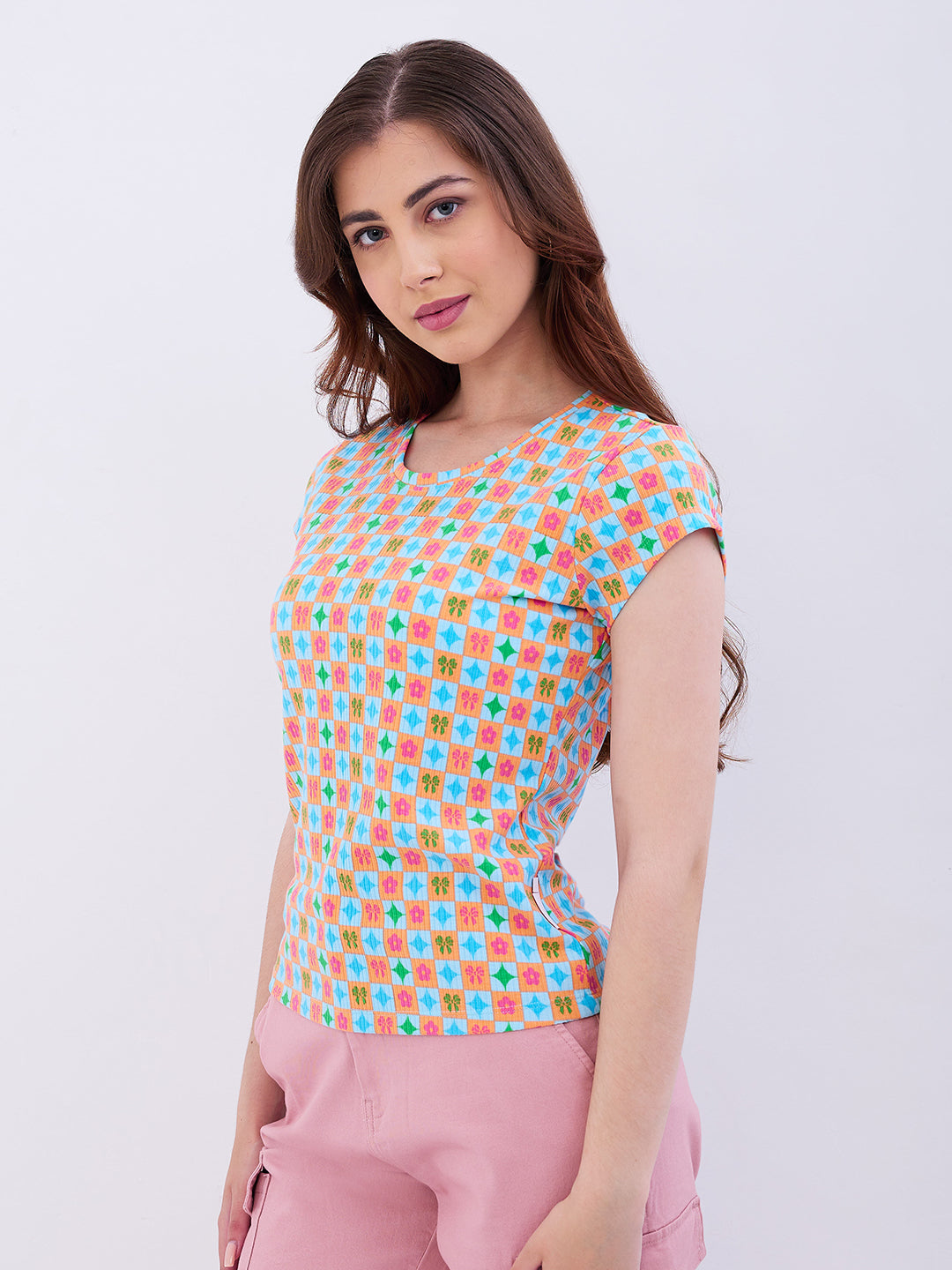 Women T-Shirt Blue Slim Fit