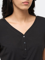 Women T-Shirt Textured Black Regular Fit